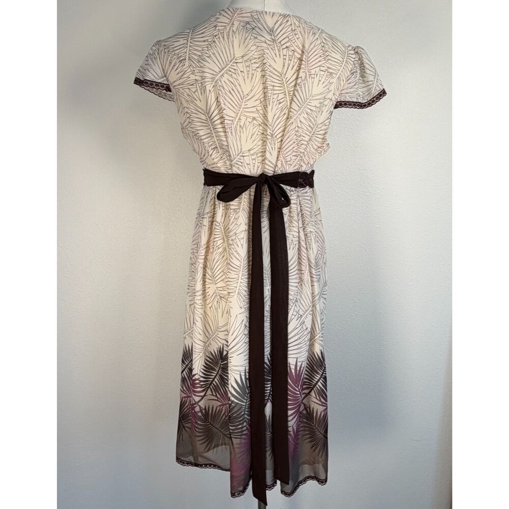 Boston Design Studio Midi Dress Women Petite 12P Palm Print Brown Cream - Picture 2 of 7